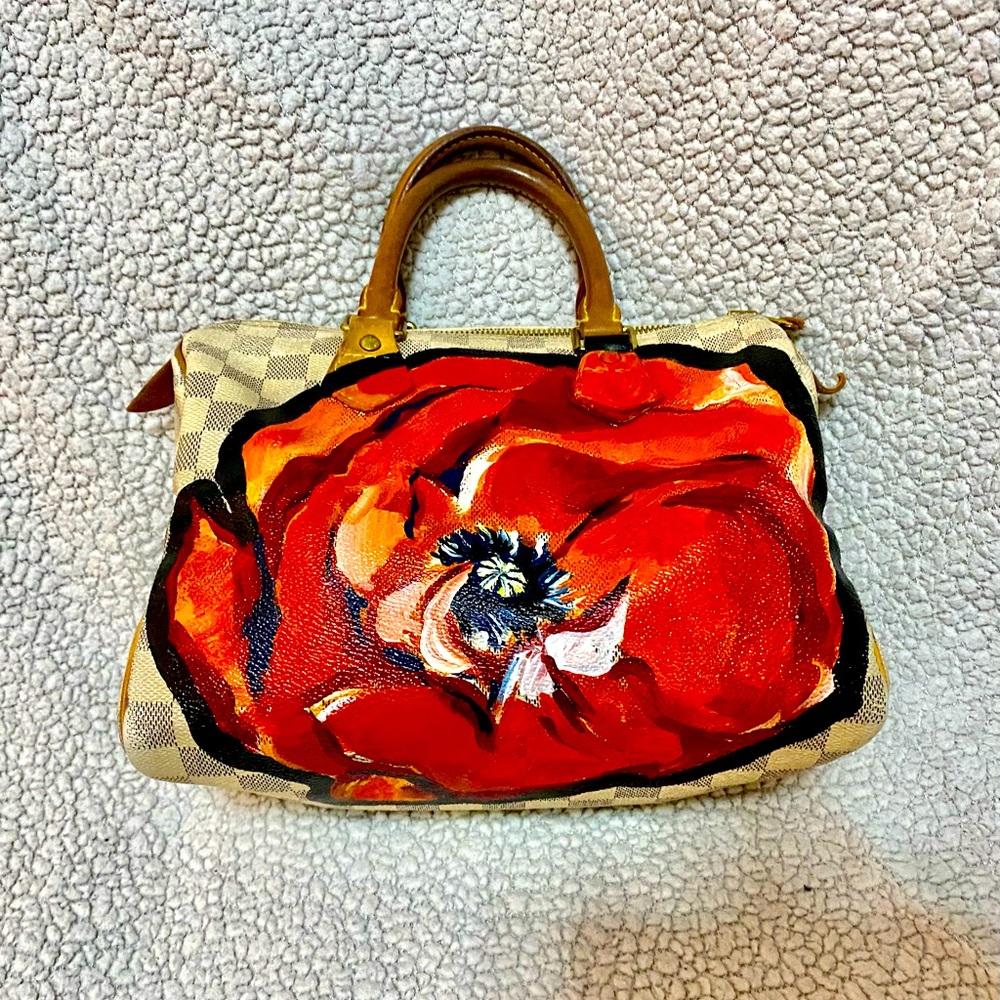 Custom painted Authentic Louis Vuitton Damien Azure satchel speedy 25